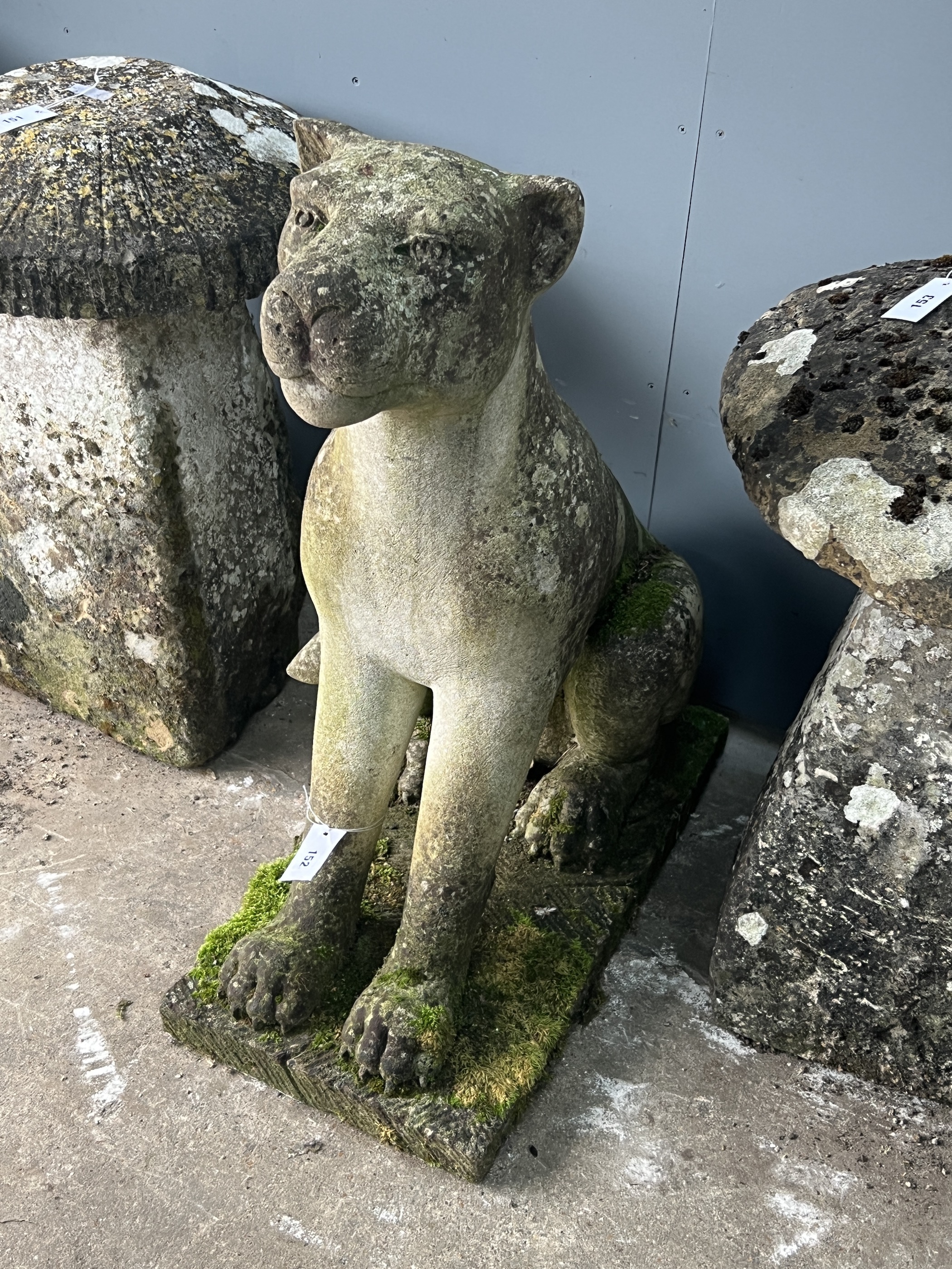 Two reconstituted stone models of panther garden ornaments, height 87cm